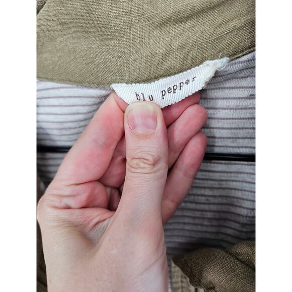 Blu Pepper Womens Sz L Linen Blend Zip Up Safari Style Jacket Beige Olive - Picture 2 of 5